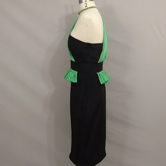 Veronica Moncho Lobo Silk Dress Emerald Green & Black Elegant Designer Sample - Picture 4 of 8